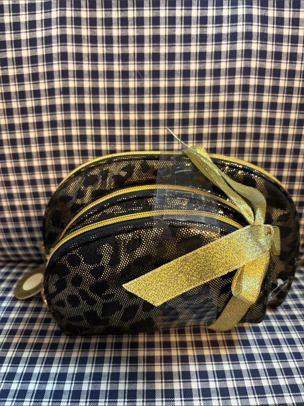 Black & Gold Leopard Print Cosmetic Pouch Set of three